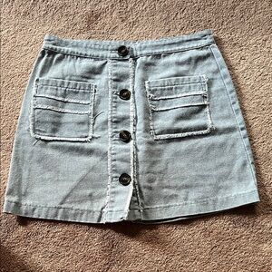 Button-Front Light Blue Denim Skirt